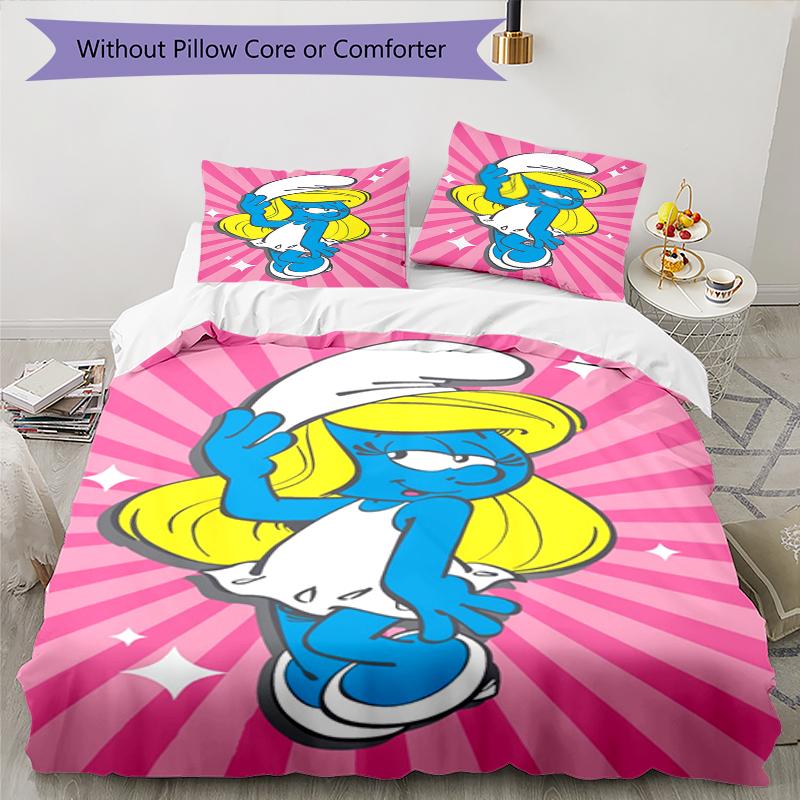 3pcs The Smurfs Bedding Set Duvet Cover Closure Includes 1 Duvet Cover & 2 Pillowcases, Soft and Comfortable for All Seasons.