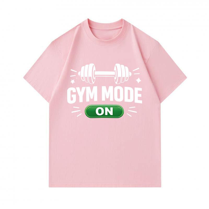 Mens 100% Cotton Crew Neck Short Sleeve T-Shirt, Casual Funny Gym Mode On Dumbbell Print Tees, Fitness Workout Athletic Pullover Tops for Daily Gym We