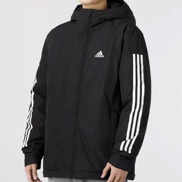 Adidas Three-Stripe Letter Logo Print Cotton Jacket Men Outerwear Black IP2537