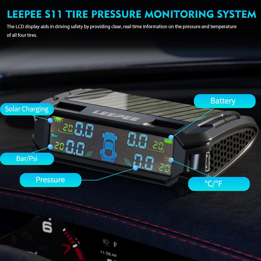 Auto Security Alarm Systems Car Tire Pressure Monitoring System USB / Solar TPMS Tyre Temperature Monitor Digital LCD Display