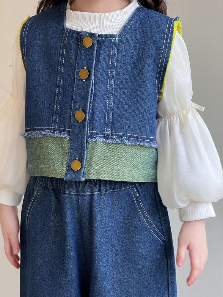 Toddler Girl 2025 Spring/Autumn Vest & Denim Pants Set