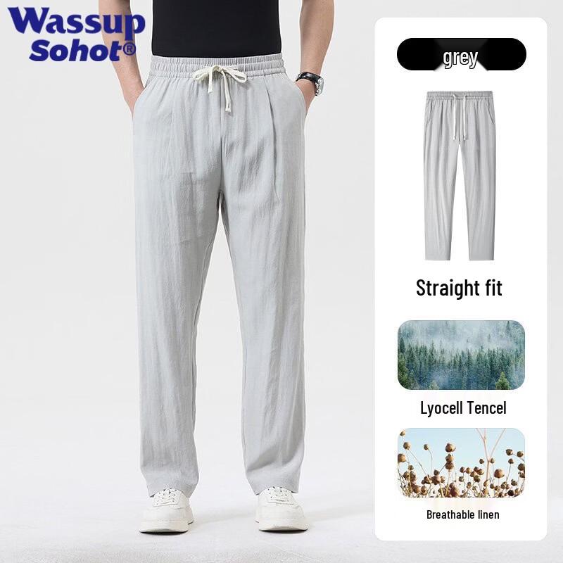 

Wassup Sohot Men s Lyocell Linen Wide-Leg Casual Pants M