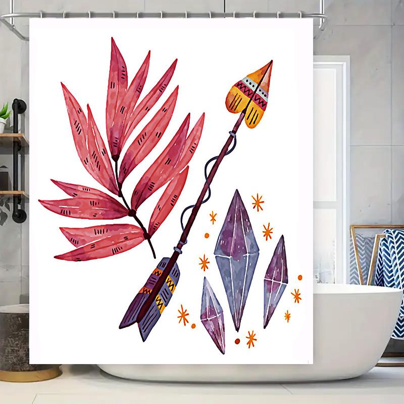

Colorful Arrow Leaf Shower Curtain Bohemian Design Decor For Bathroom Watercolor Style Wall Art Print Home Decoration In Pink Pu W60H190(CM)-1 Pcs