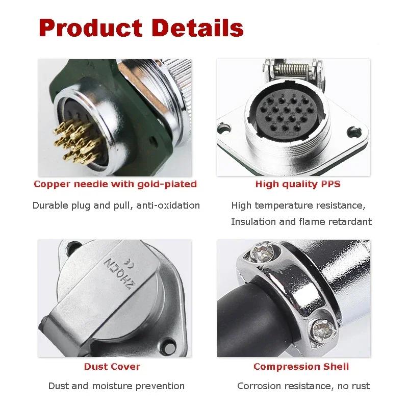 ZHQCN WS28 TQ/ZG Waterproof M28 Aviation Power Connector 2 3 4 7 8 9 10 12 16 17 20 24 26 Pin Soldering Plug Flip Cover Socket