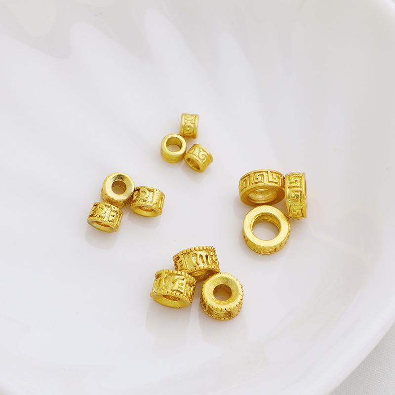 Gold-Plated Six-Character Mantra Spacer Beads with Swastika Design for DIY Beading.