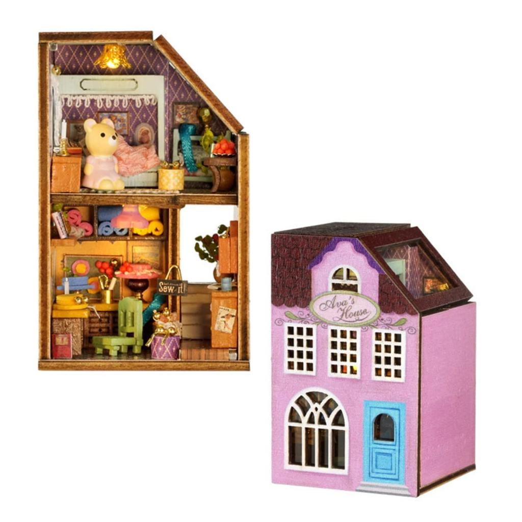 CUTEROOM Wooden Dollhouse DIY Kit for Kids with Miniature Birthday Gift for Interior Decor House Furniture, Girls, (Amy's Style)