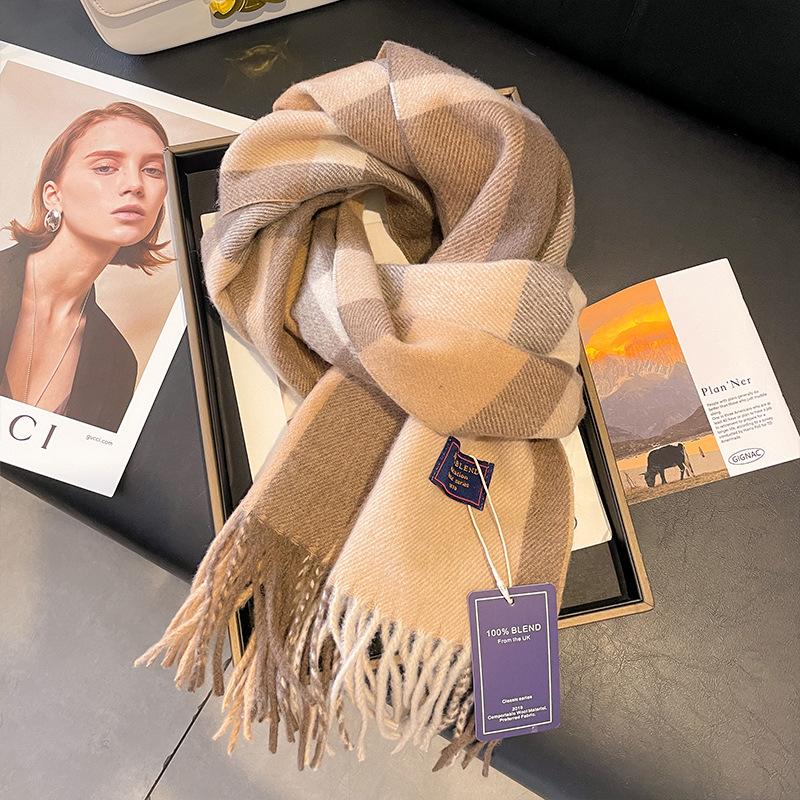 Red plaid scarf winter women's new high-end imitation cashmere scarf Christmas new thickened couple