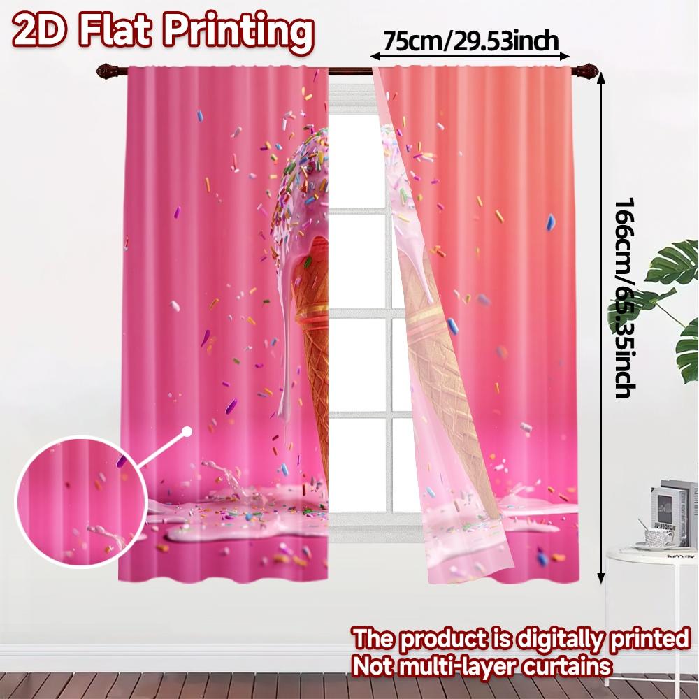 Set Of 2 Flat Printing Curtains Without Rod Icecream Bliss Curtain Yarn Room Decor Ldeal Modern Made Polyester