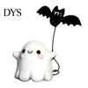 Cute Resin Ghost Statue Walking Dog Figurine, Holding Bat Balloon Statue, Spooky Halloween Room Decor Desktop Decor, Mini Stable Base Tabletop