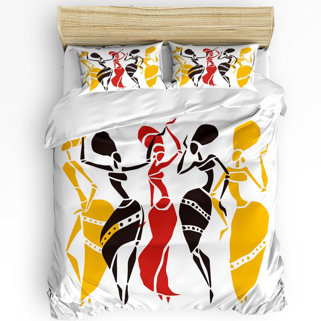 African Woman Yoga Vase Silhouette White 3pcs Bedding Set For Bedroom Double Bed Home Textile Duvet Cover Quilt Cover Pillowcase