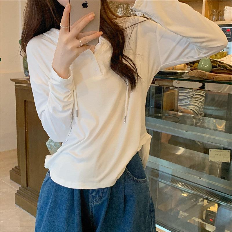 Dámské trendy tričko s dlouhým rukávem v jednobarevné variantě - Korejský styl pro jaro a podzim