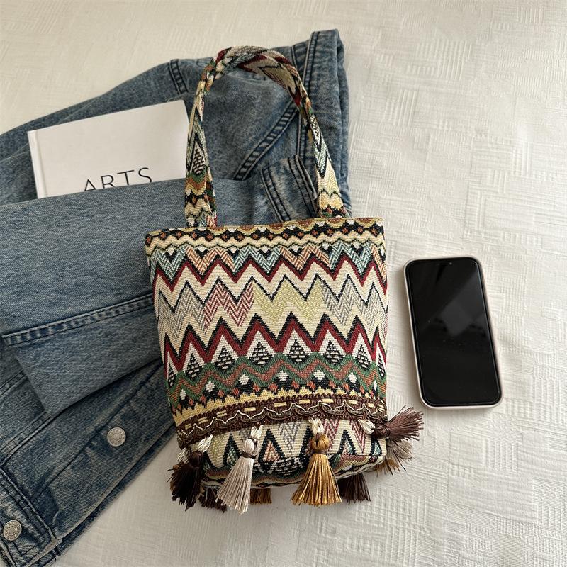 Niche Fringed Bag Canvas Bag Niche Versatile Single-shoulder Bucket Bag