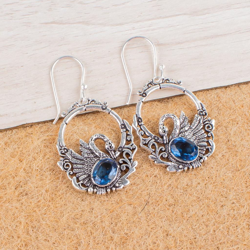 London Blue Topaz Gemstone 925 Sterling Silver Jewelry Drop/Dangle Earrings1.64" CE-2-11