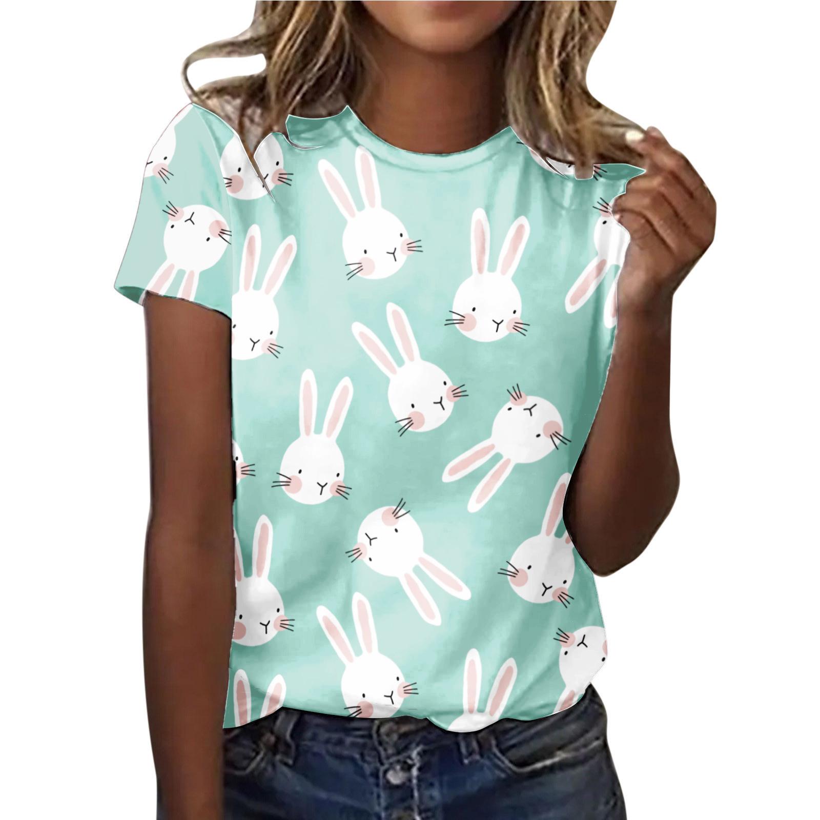 

Летний топ с круглым вырезом и принтом 3D кролика и пасхального яйца, модные повседневные женские футболки с короткими рукавами XS
