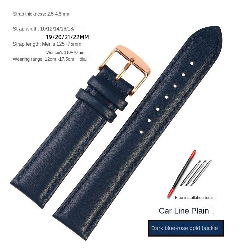 Blue Stainless steel strap substitute Rossini Medal Citizen Armani Longines Blue Cowhide Watch Chain Bracelet 20mm 21mm 22mm