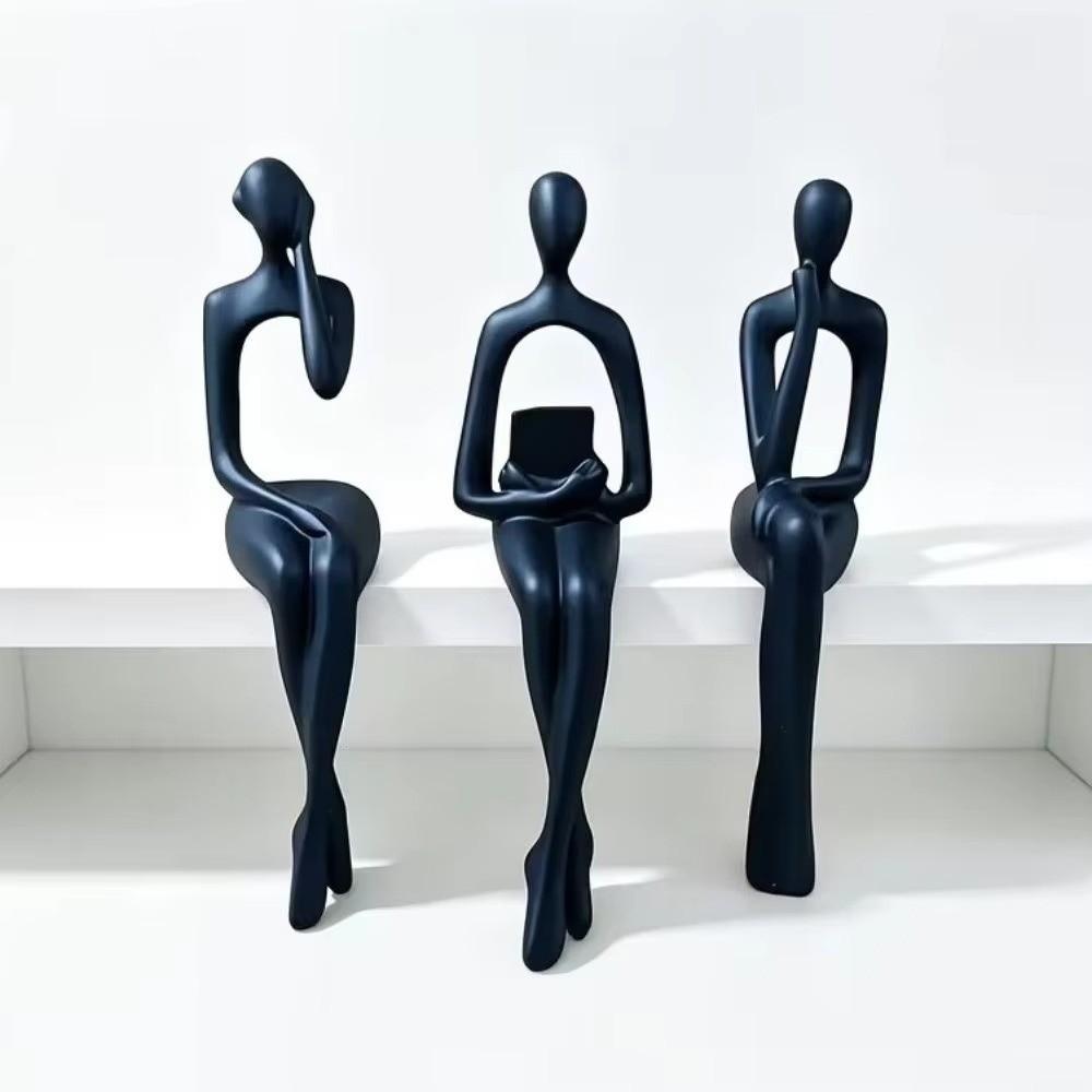 3pcs 3Pcs Abstract Figurine Minimalist Sitting Sculpture Abstract Hollow Figurine  Shelf