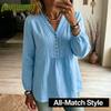 Damen Mode Lässige V-Ausschnitt Langarm Blusen & Hemden