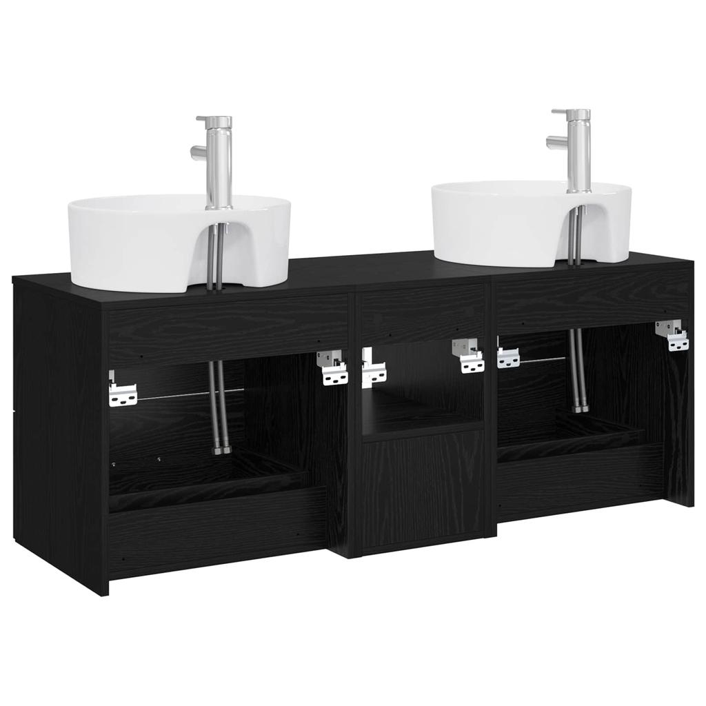 Bathroom Cabinet Set 3 Pcs. Black 129 X 44.5 X 82 Cm