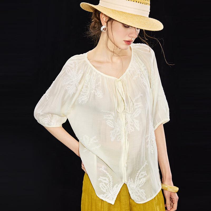 Women s Embroidered Loose Fit Mid-Sleeve Shirt XL