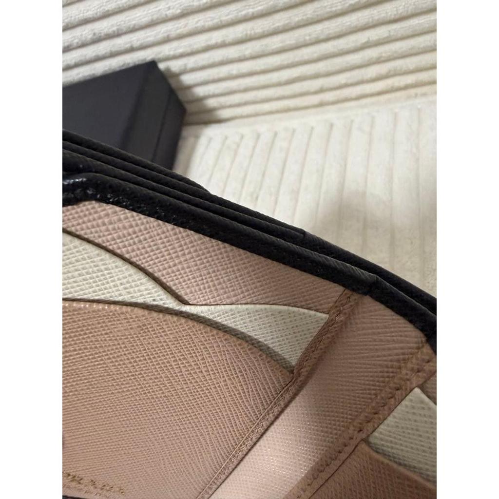 Used PRADA Tri-fold wallet, Saffiano leather, black, gold hardware, with box
