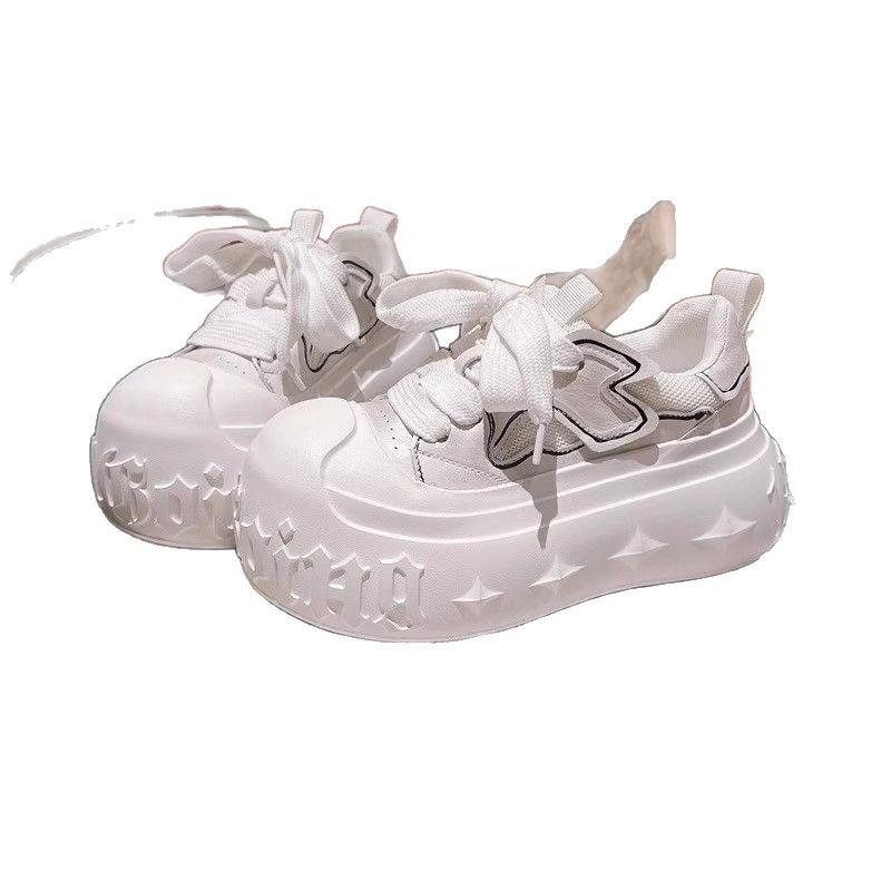 Big head small man muffin thick sole white shoes women's casual board shoes versatile letter printing heightening bread shoes