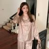 Coffee leopard print Korean pajamas women's ice silk silk autumn and winter comfortable long-sleeved loungewear suit can be worn outside