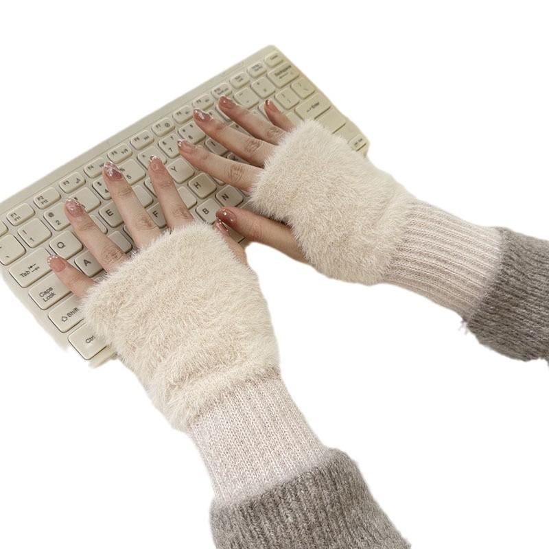 Half Finger Gloves Autumn and Winter Warm and Cold Proof Knitted Gloves Student Writing Office Cycling Touch Screen Gloves