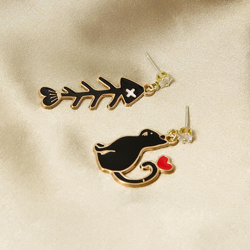 Cartoon Cute Cat Fishbone Earrings Fashion Personality Earrings Earrings Earrings