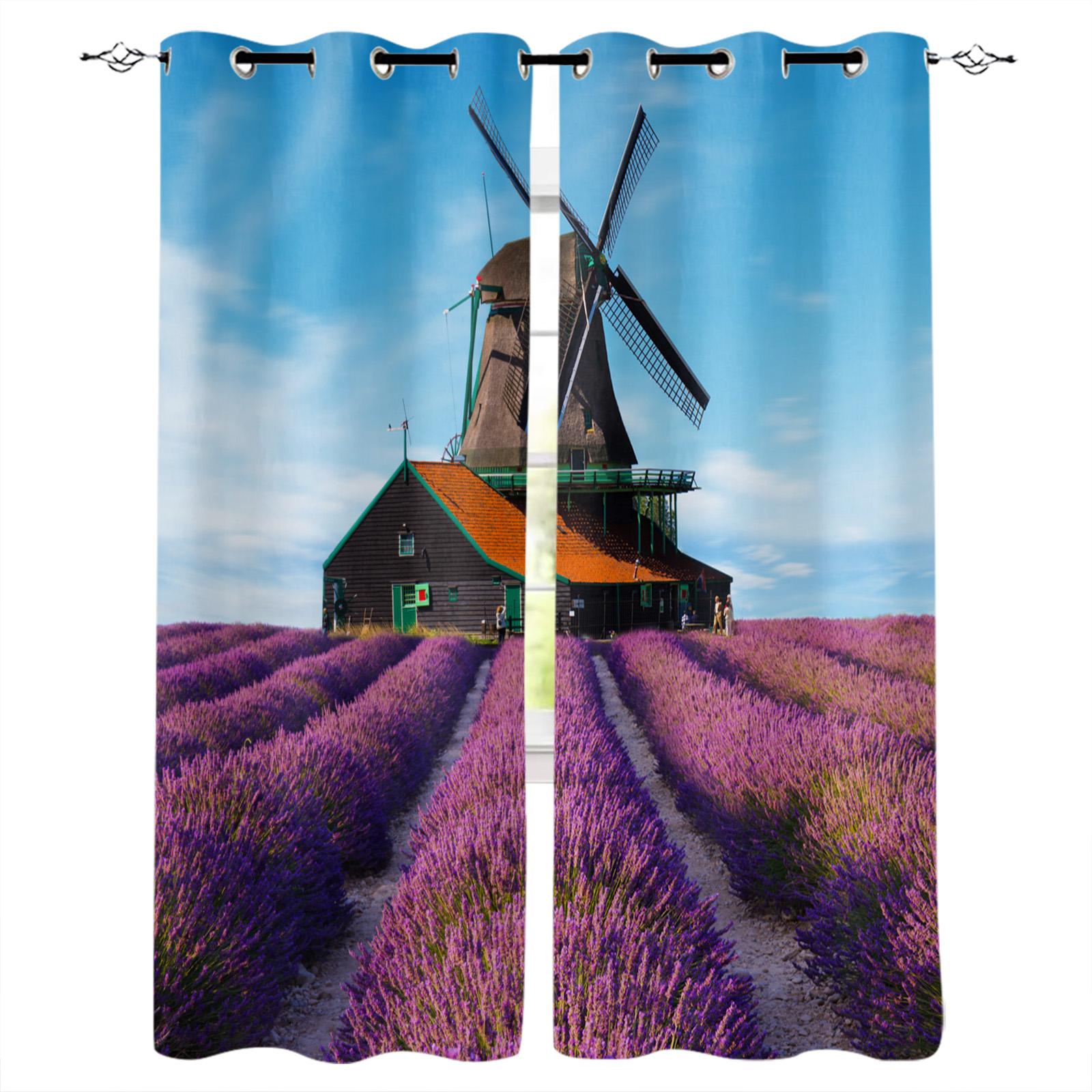 

Фіолетові квіти лаванди Віконна завіса для вітальні Спальня Домашній декор Кухня Для віконних штор 135W x 135H(cm)