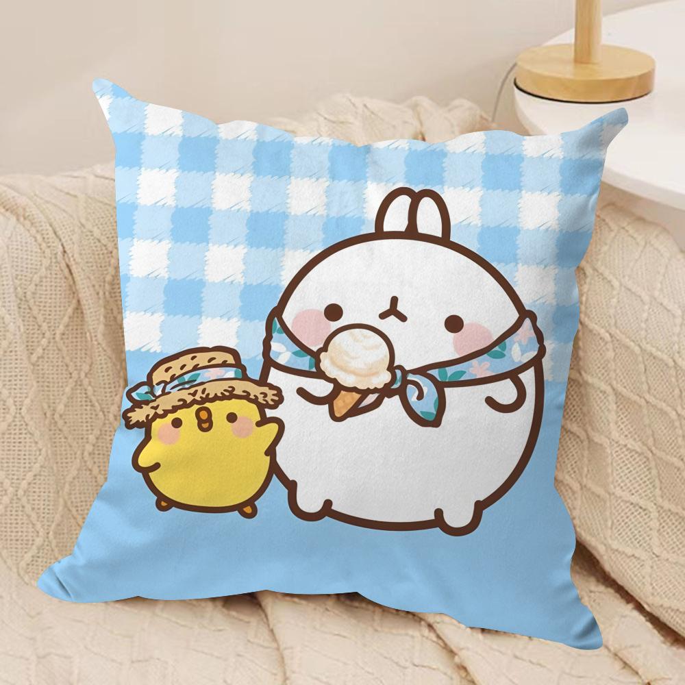 Cartoon MMolangS Rabbit Cushion Cover Silky Short Plush Invisible Zipper Dustproof Sofa Pillow Case For Home Decor