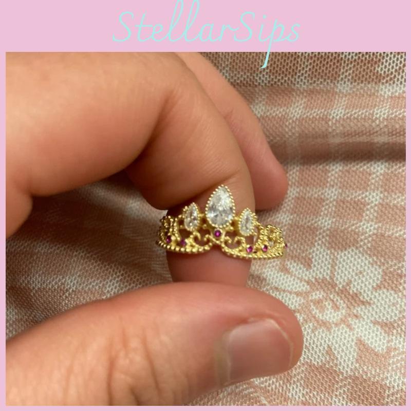 European And American Fashion Crown Ring Hollowed-out Geometric Style Adjustable And Elegant