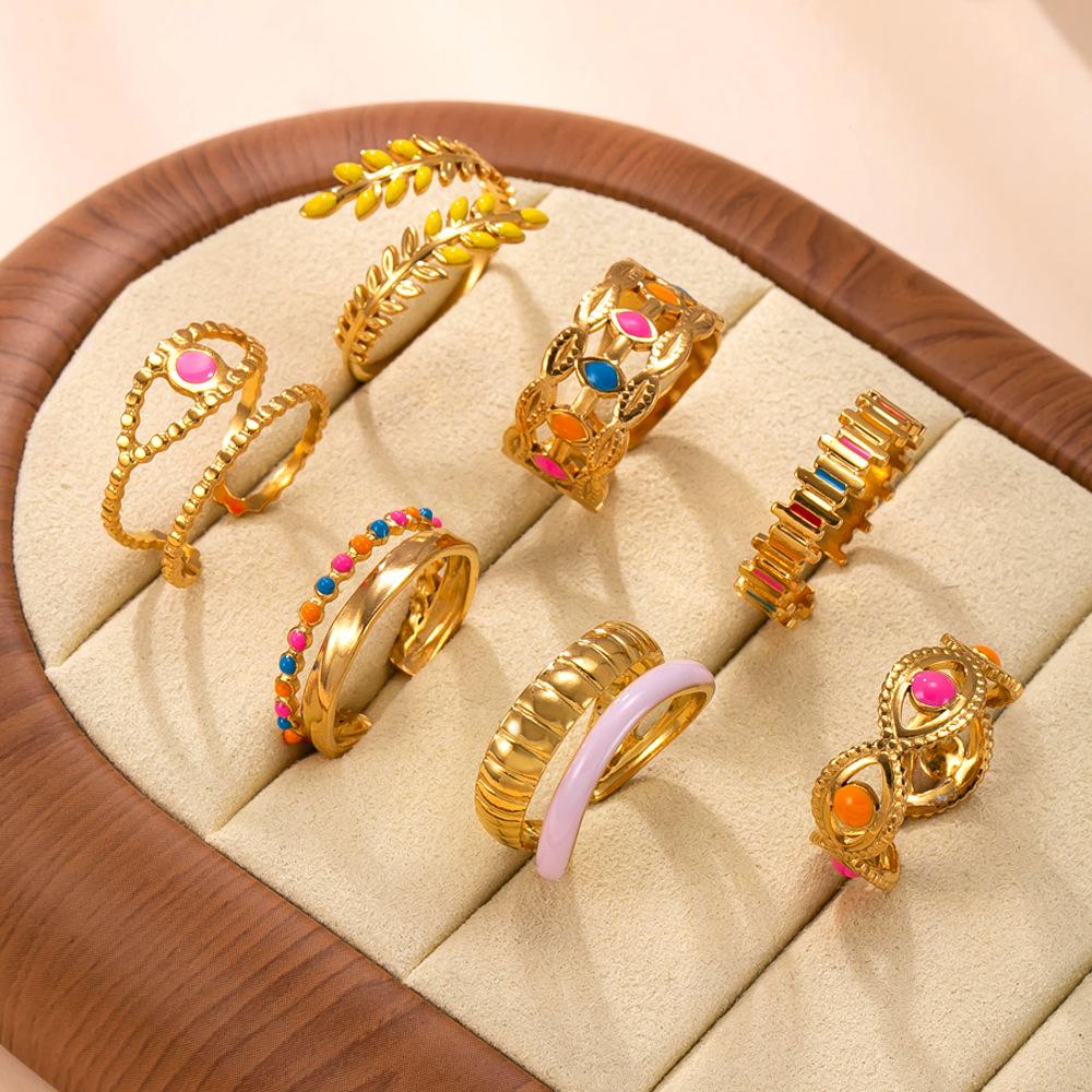 

Titanium Steel Jewelry Fashionable High-End Feel Ring Hydraulic Eye Drop Colorful Oil Stainless Steel Ring Set Average Size