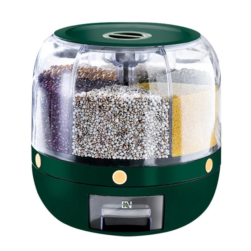 360 Degree Rotating Rice Dispenser Sealed Dry Cereal Grain Bucket Dispenser Moisture-proof Kitchen Food Container Storage Box