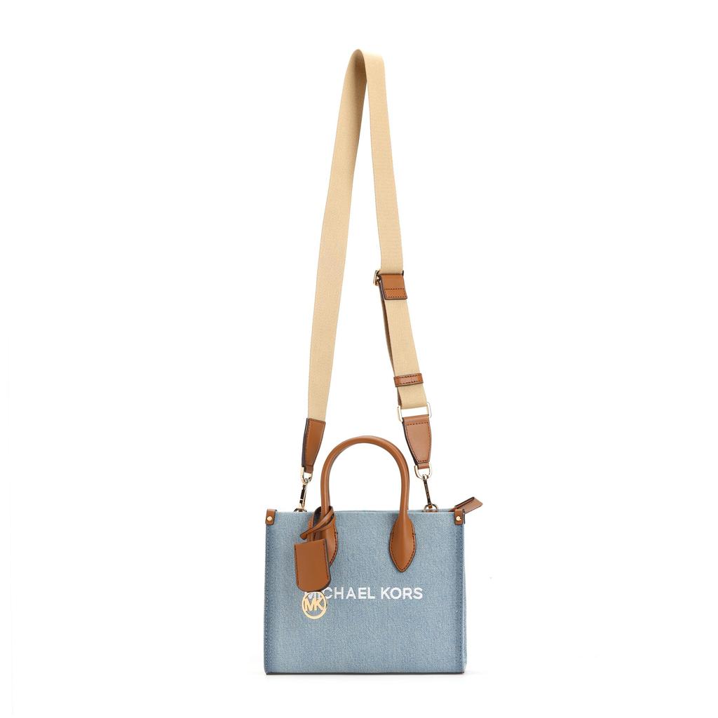 Michael Kors MK Mirella Logo Hardware Zipper Pocket Cotton Denim Tote Bag Women Tote Bags Light-Blue 35F3G7ZC5C-DENIM