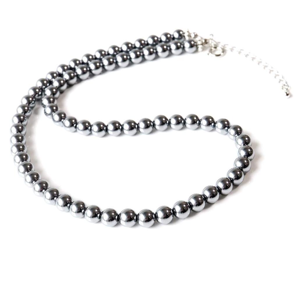 [GOLD STONE] Genuine Terahertz Ore Necklace, 6mm, High Purity, with Adjustable Hook (5cm), Approx. 40cm Long