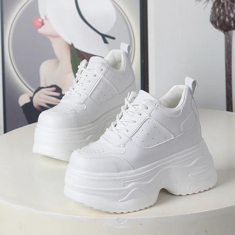 Fashion 12CM Microfiber Synthetic Leather Vulcanize Chunky Sneakers Platform Wedge Autumn Spring Ankle Booties Women Vulcanize