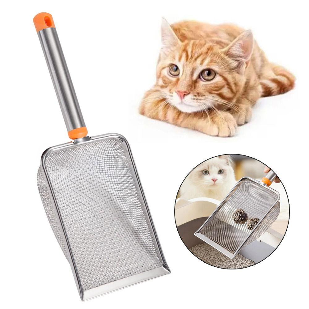 Convenient Stainless Steel Cat Litter Scoop Hanging Hole Leak Fast Cat Litter Sifter Long Handle Pet Cleanning Tool Hamsters