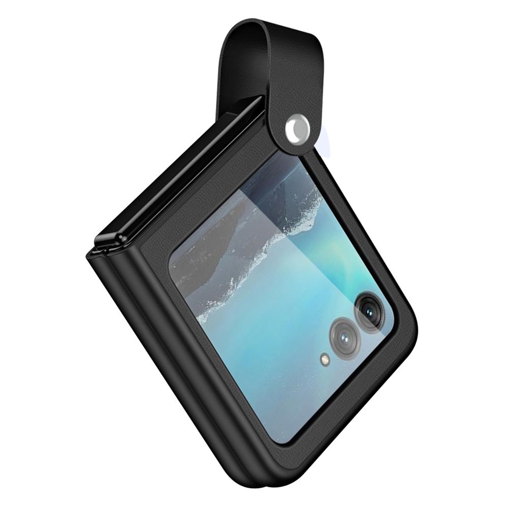 

Для Motorola Razr 40 Ultra 5G Чехол для телефона из ПУ кожи+ПК Ремешок для пальца Подставка Чехол Black