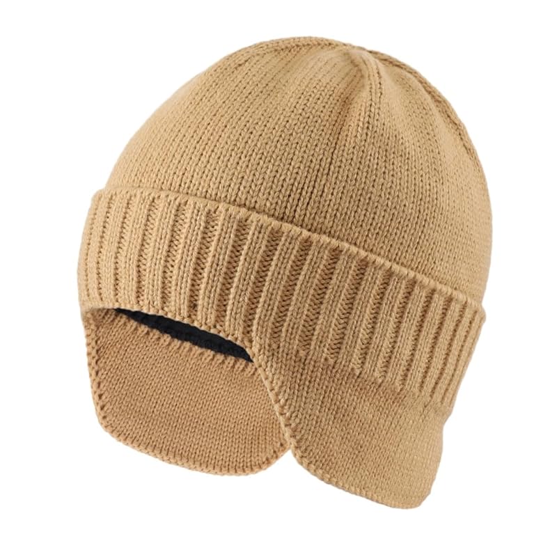 

[Connectyle] Knit hat earmuffs men s winter warm knit cap outdoor Cold protection hat skiing for snowboarding khaki