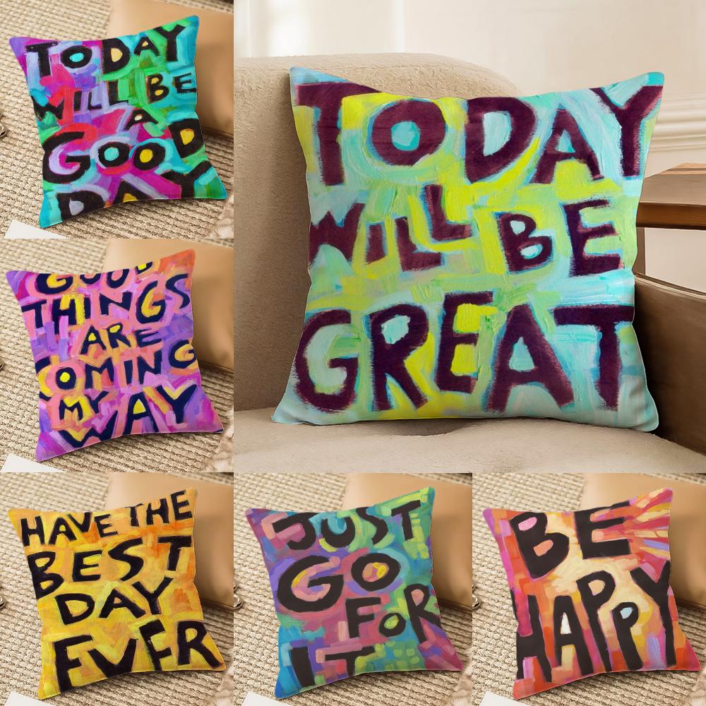Creative Watercolor Words Cushion Cover Short plush Doublesided Print Square Throw Pillow Covers Sofa Home Cushion Decor