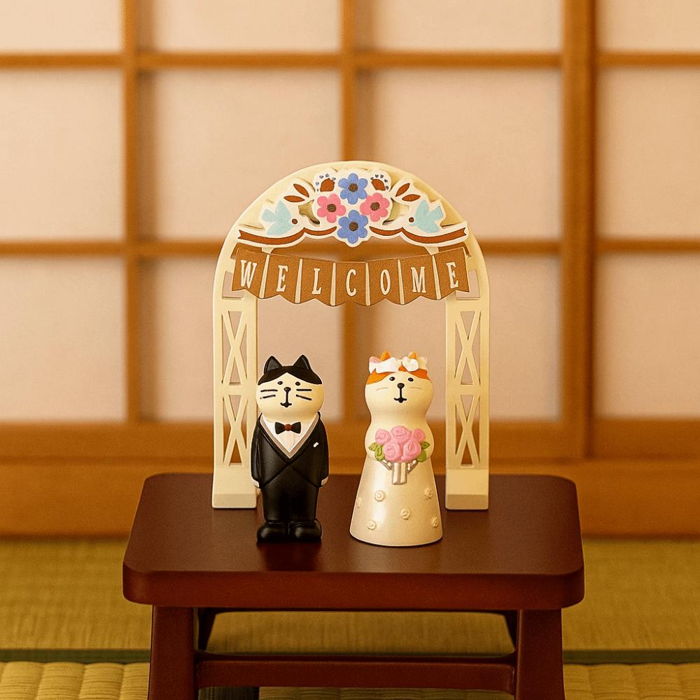 Zakka Ornamento Cerimonia Nuziale Fai da te Mini Statuetta Gatto Mini Arco Nuziale Giocattolo Decorazione Torta