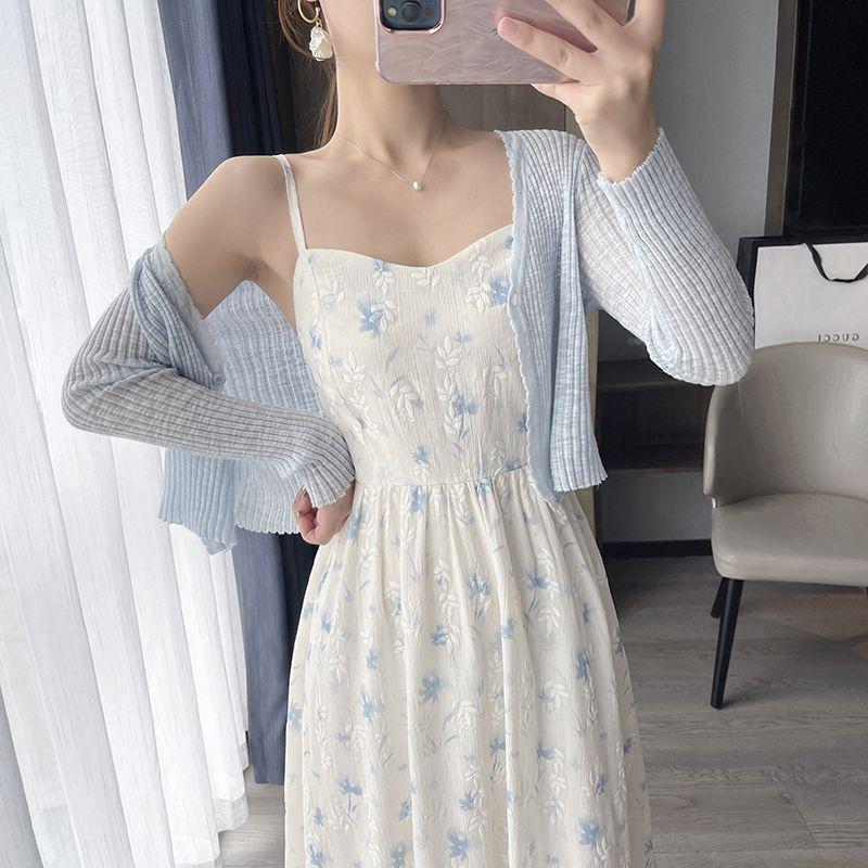 Floral Sling Dress & Sun Protection Cardigan Set - 2025 Spring/Summer Collection