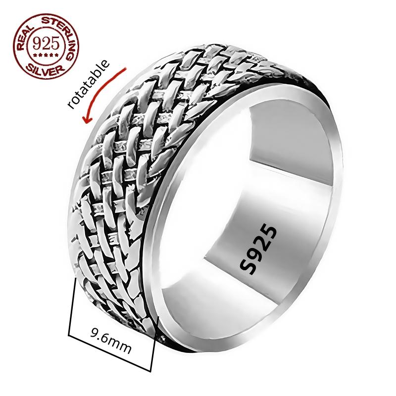 Rotatable S925 Silver Ring for Men Vintage Retro Stars Auspicious Cloud Couple Band Women Index Finger Accessories