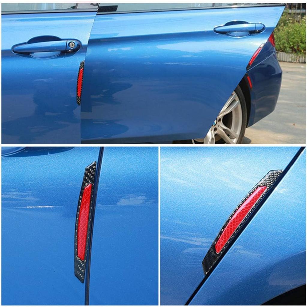 4Pcs Carbon Fiber Door Edge Protectors, Reflective PVC Car Side Door Protection Strips, Scratch-Resistant Universal Decorative Stickers