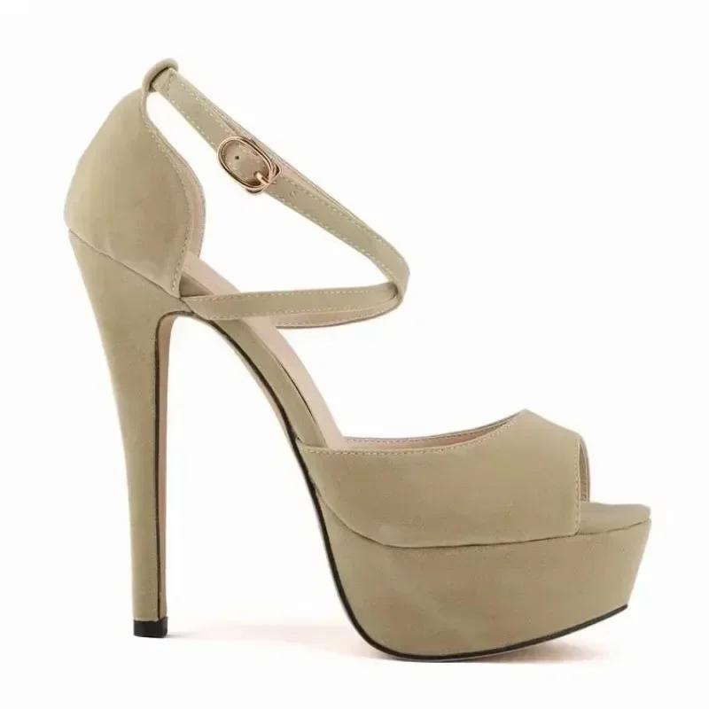 High Heels für Damen Sandalen Stilettos Sommer Sexy 14cm Mode Peep Toe Pumps Plateau Knöchelriemen Sansal Braut Hochzeitsschuhe