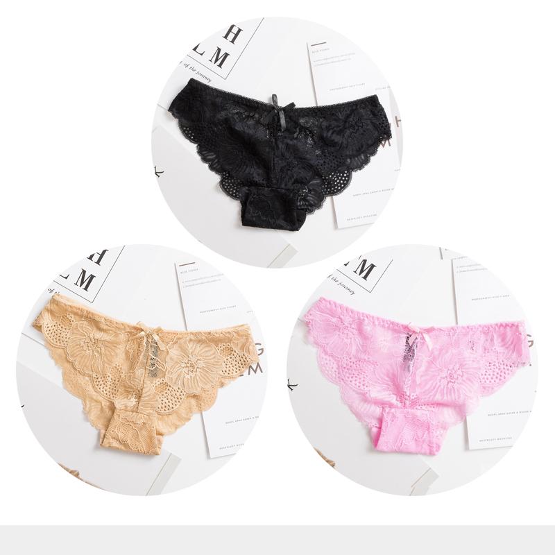 Panties Woman Sexy Lace Briefs Transparent Female Underwear Hollow Out Cotton Crotch Girls Underpants 3 Pcs/Set