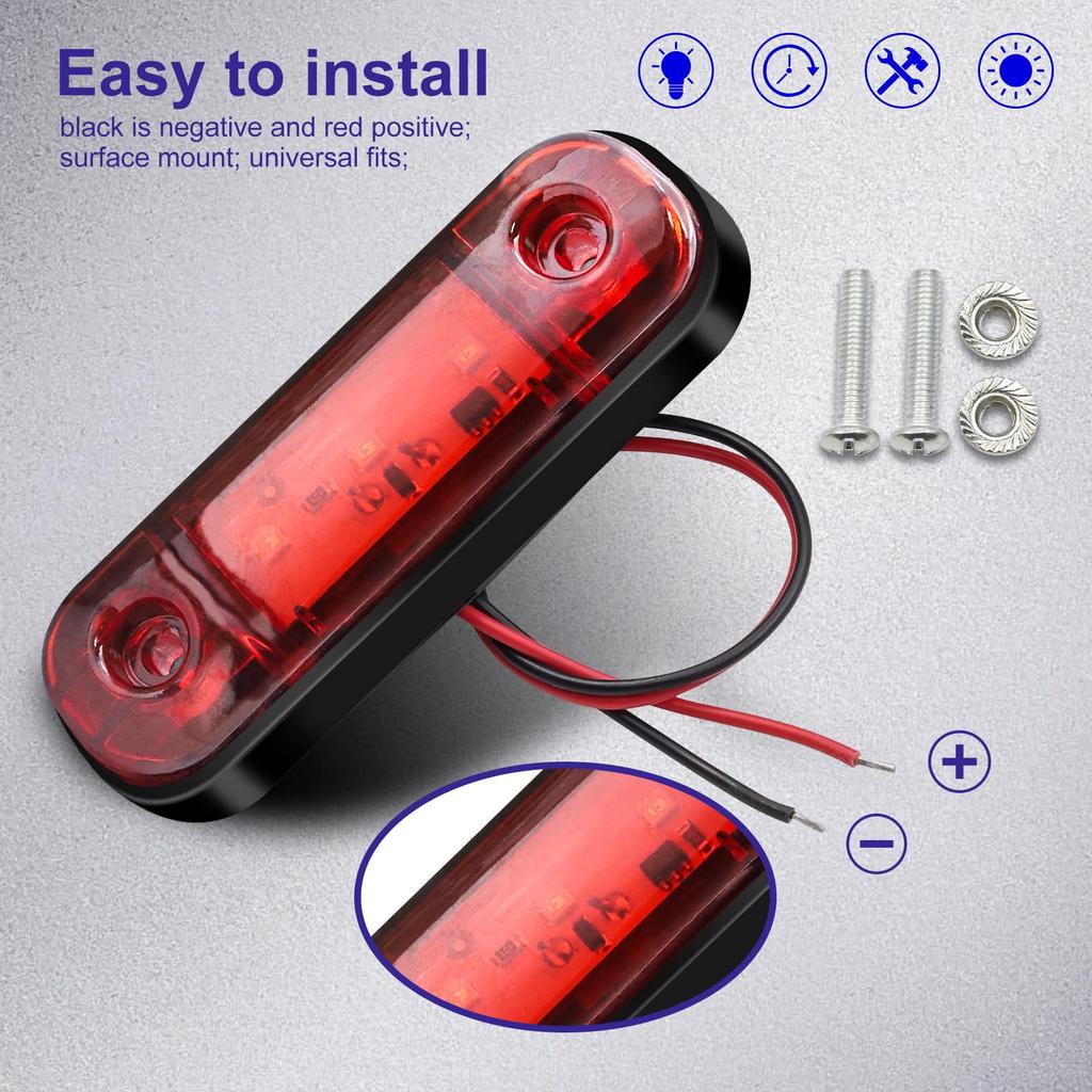 LED Side Marker Light 3-LED Truck Position Lamp 12V 24V