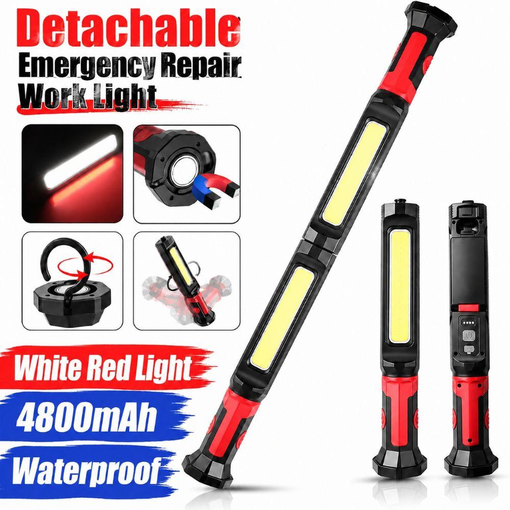 White Red Light Emergency Repair Work Light Detachable COB Long Bar Light Repair, Camping Etc
