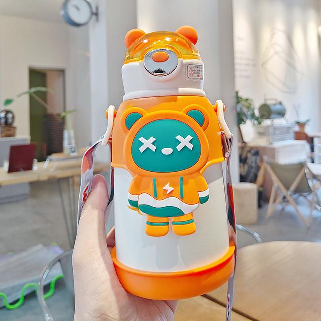 

Kawaii красочный соломенный термос с медведем, детская термос из нержавеющей стали с вакуумной изоляцией, бутылка для воды, школьная термобутылка для детского сада 500ml