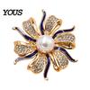 Oxidation Resistant Brooch Oil Dripping Rhinestone Flower Brooch, Faux Pearl Lapel Pin, Everyday Wear Sweater Cardigan Coat Clothing Accessories,